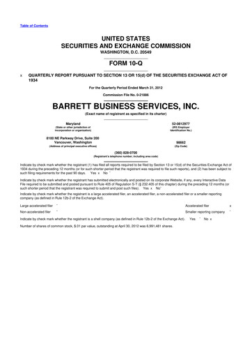 Thumbnail Barrett Business Services 10-Q Quarterly Report FY2012 