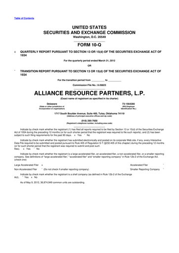 Miniature Alliance Resource Partners 10-Q Rapport trimestriel  