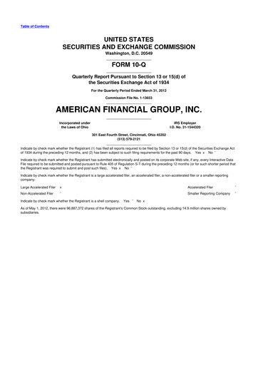Thumbnail American Financial Group
 10-Q Quarterly Report FY 