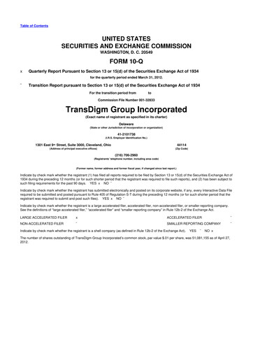 Thumbnail TransDigm Group 10-Q Quarterly Report FY2012 