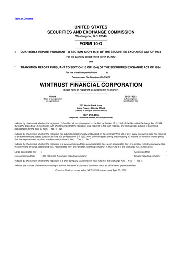 Thumbnail Wintrust Financial 10-Q Quarterly Report FY2012 