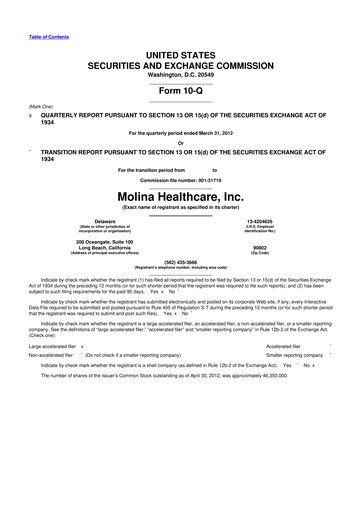 Thumbnail Molina Healthcare
 10-Q Quarterly Report FY2012 