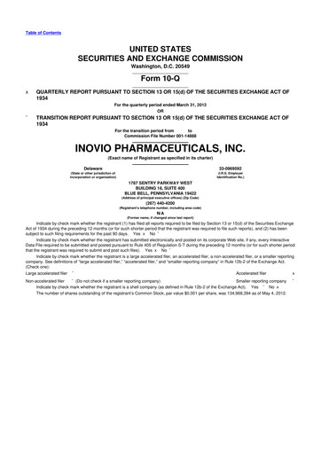 Miniature Inovio Pharmaceuticals 10-Q Rapport trimestriel 2012 