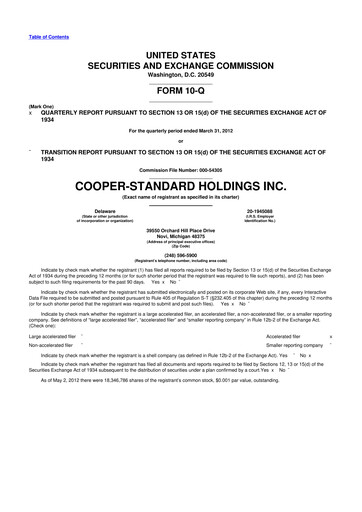 Thumbnail Cooper Standard 10-Q Quarterly Report FY2012 