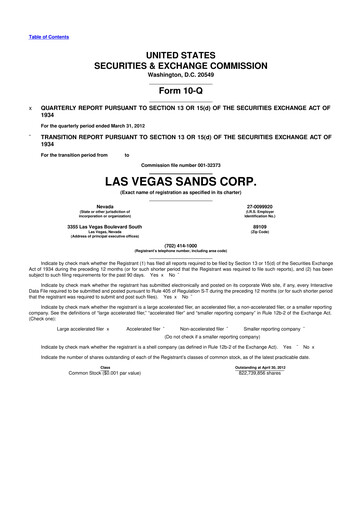 Thumbnail Las Vegas Sands 10-Q Quarterly Report FY2012 