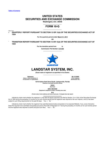 Miniature Landstar System
 10-Q Rapport trimestriel 2012 