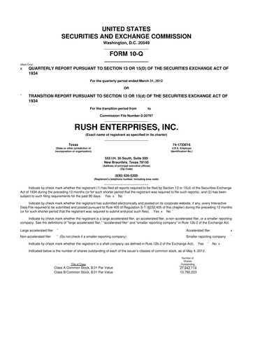 Thumbnail Rush Enterprises
 10-Q Quarterly Report FY2012 