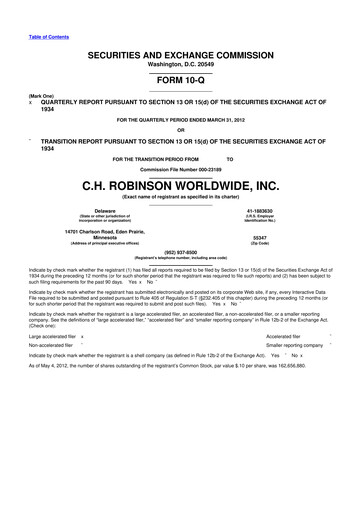 Thumbnail C. H. Robinson 10-Q Quarterly Report FY2012 
