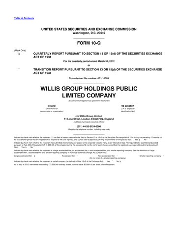 Thumbnail Willis Towers Watson  10-Q Quarterly Report FY2012 