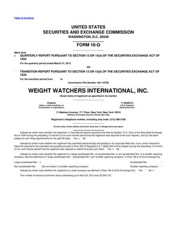 Thumbnail Weight Watchers 10-Q Quarterly Report FY2012 