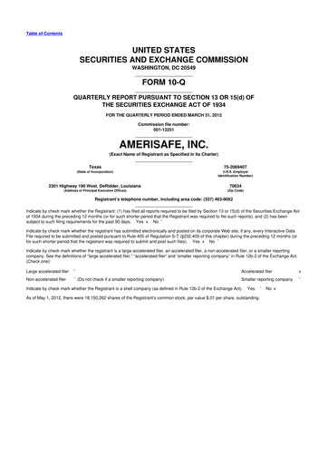 Thumbnail AMERISAFE 10-Q Quarterly Report FY2012 