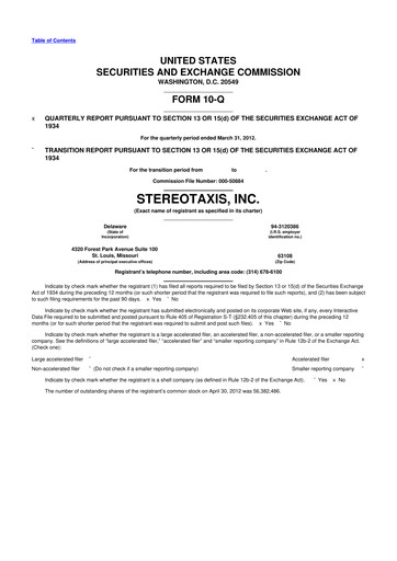 Thumbnail Stereotaxis 10-Q Quarterly Report FY2012 