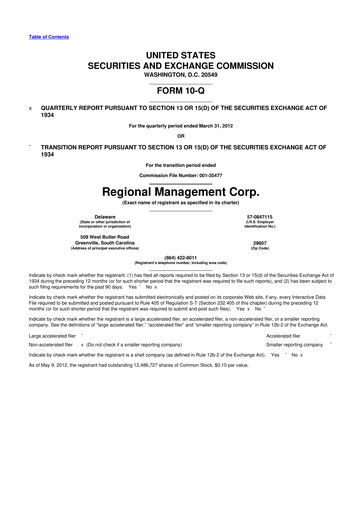 Thumbnail Regional Management Corp.
 10-Q Quarterly Report FY2012 
