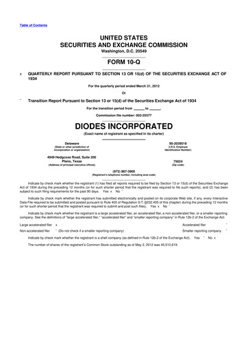 Miniature Diodes Incorporated 10-Q Rapport trimestriel 2012 