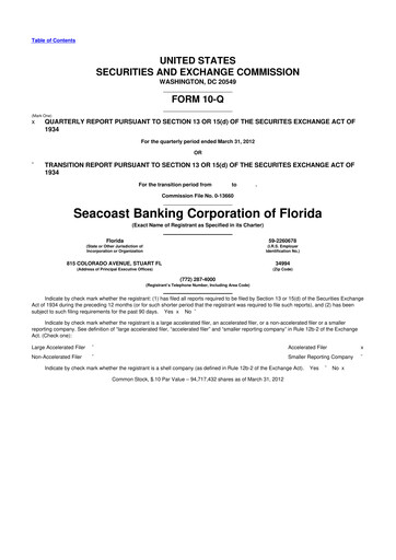 Thumbnail Seacoast Banking 10-Q Quarterly Report FY2012 
