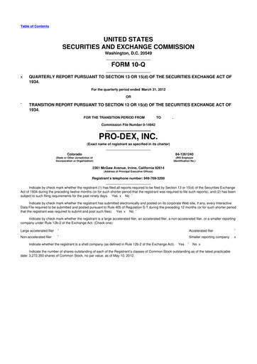 Miniature Pro-Dex 10-Q Rapport trimestriel 2012 