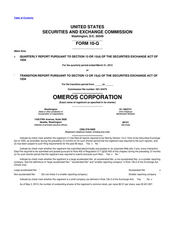 Thumbnail Omeros Corporation 10-Q Quarterly Report FY2012 