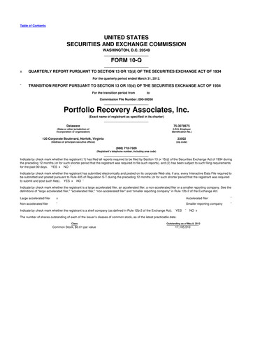Thumbnail PRA Group
 10-Q Quarterly Report FY2012 