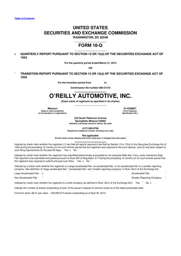 Thumbnail O'Reilly Automotive 10-Q Quarterly Report FY2012 