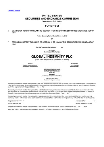 Thumbnail Global Indemnity 10-Q Quarterly Report FY2012 