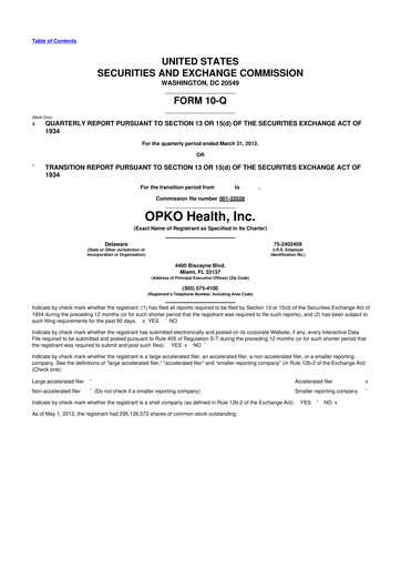 Miniature OPKO Health
 10-Q Rapport trimestriel 2012 