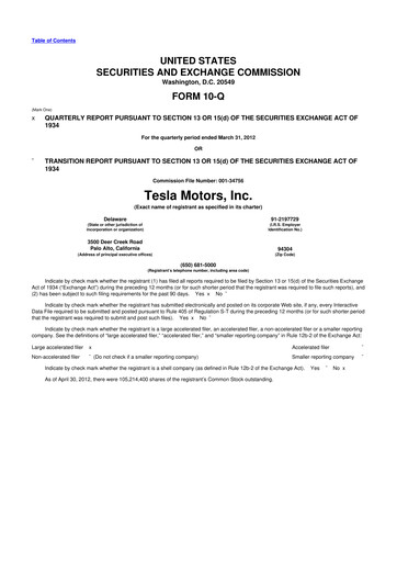 Thumbnail Tesla 10-Q Quarterly Report FY2012 