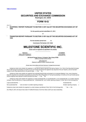 Vorschaubild Milestone Scientific 10-Q Quartalsbericht 2012 