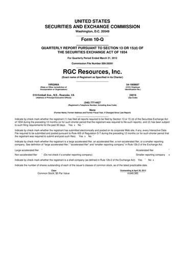 Thumbnail RGC Resources 10-Q Quarterly Report FY 