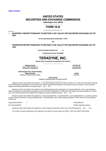 Thumbnail Teradyne 10-Q Quarterly Report FY2012 