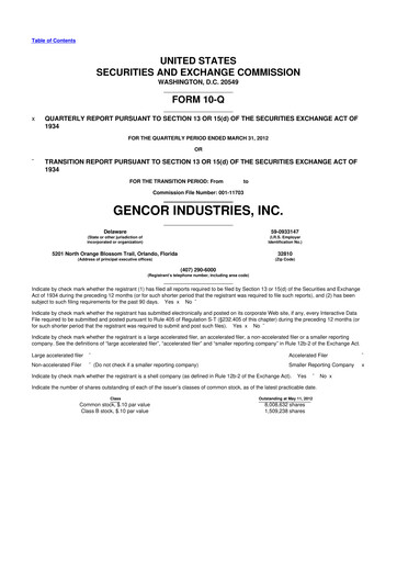 Thumbnail Gencor Industries
 10-Q Quarterly Report FY2012 