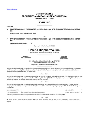 Miniature SELLAS Life Sciences 10-Q Rapport trimestriel 2012 