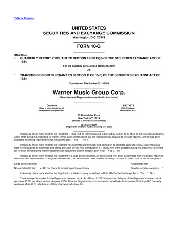 Thumbnail Warner Music Group
 10-Q Quarterly Report FY2012 