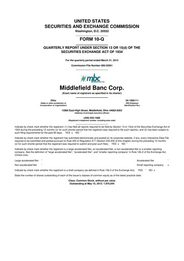 Thumbnail Middlefield Banc
 10-Q Quarterly Report FY2012 