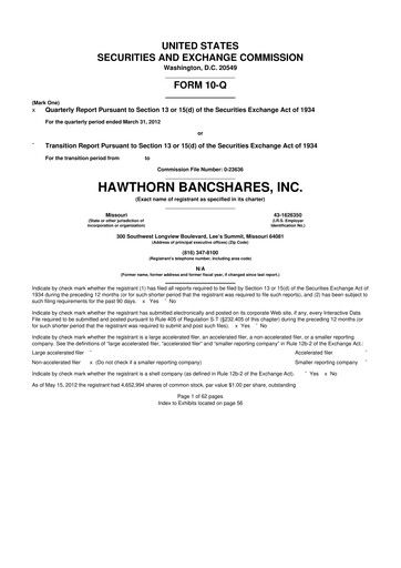Thumbnail Hawthorn Bancshares 10-Q Quarterly Report FY2012 
