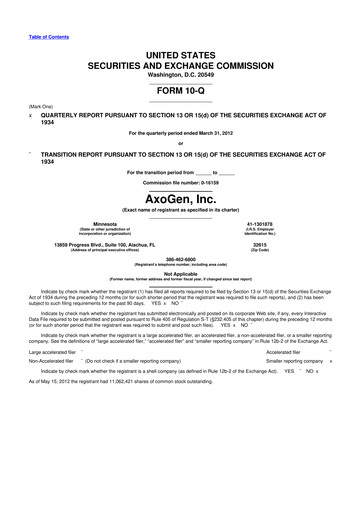 Thumbnail Axogen 10-Q Quarterly Report FY2012 