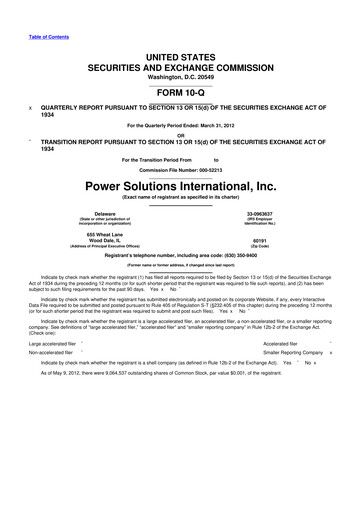 Thumbnail Power Solutions International 10-Q Quarterly Report FY2012 Q1