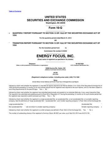 Miniature Energy Focus 10-Q Rapport trimestriel 2012 