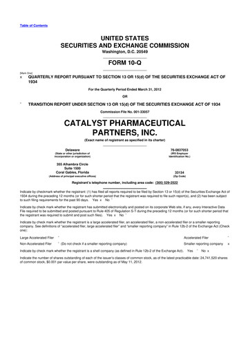 Thumbnail Catalyst Pharmaceuticals 10-Q Quarterly Report FY2012 