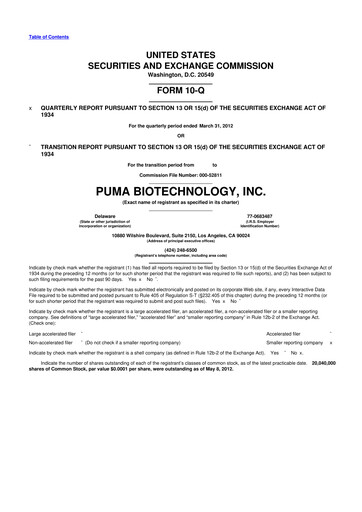Thumbnail Puma Biotechnology 10-Q Quarterly Report FY2012 