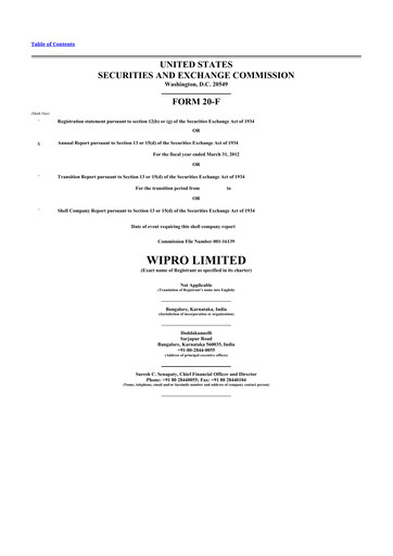 Thumbnail Wipro 20-F Annual Report 