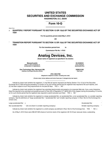 Thumbnail Analog Devices 10-Q Quarterly Report FY2012 