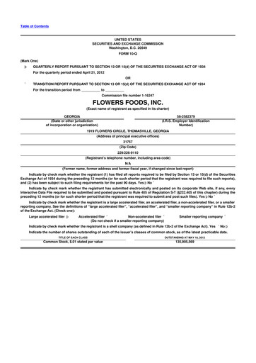 Thumbnail Flowers Foods
 10-Q Quarterly Report FY2012 