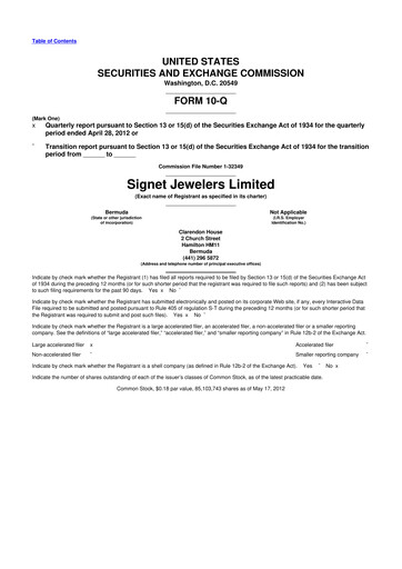Thumbnail Signet Jewelers
 10-Q Quarterly Report FY 