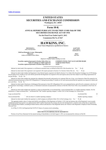 Thumbnail Hawkins 10-K Annual Report 2012