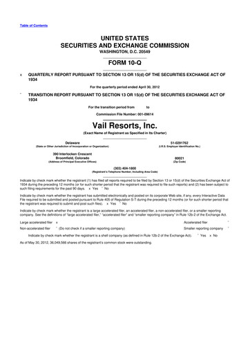 Thumbnail Vail Resorts
 10-Q Quarterly Report FY2012 