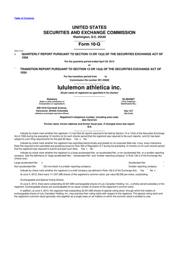 Thumbnail lululemon athletica 10-Q Quarterly Report FY2012 