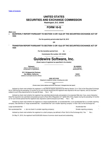 Thumbnail Guidewire Software
 10-Q Quarterly Report FY2012 
