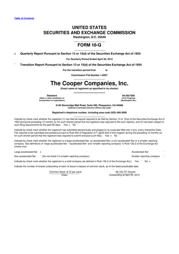 Thumbnail Cooper Companies 10-Q Quarterly Report FY2012 