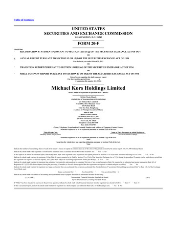 Miniature Capri Holdings 20-F Rapport annuel 2012