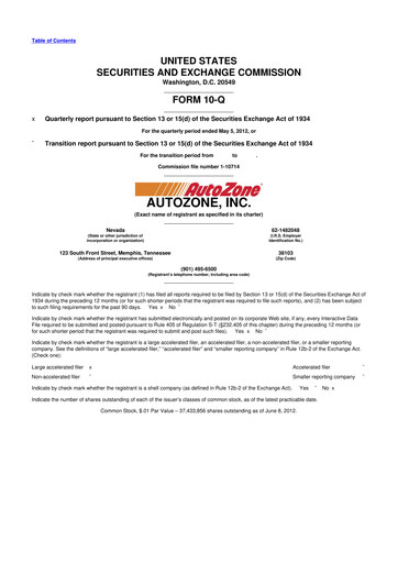 Thumbnail AutoZone 10-Q Quarterly Report FY2012 